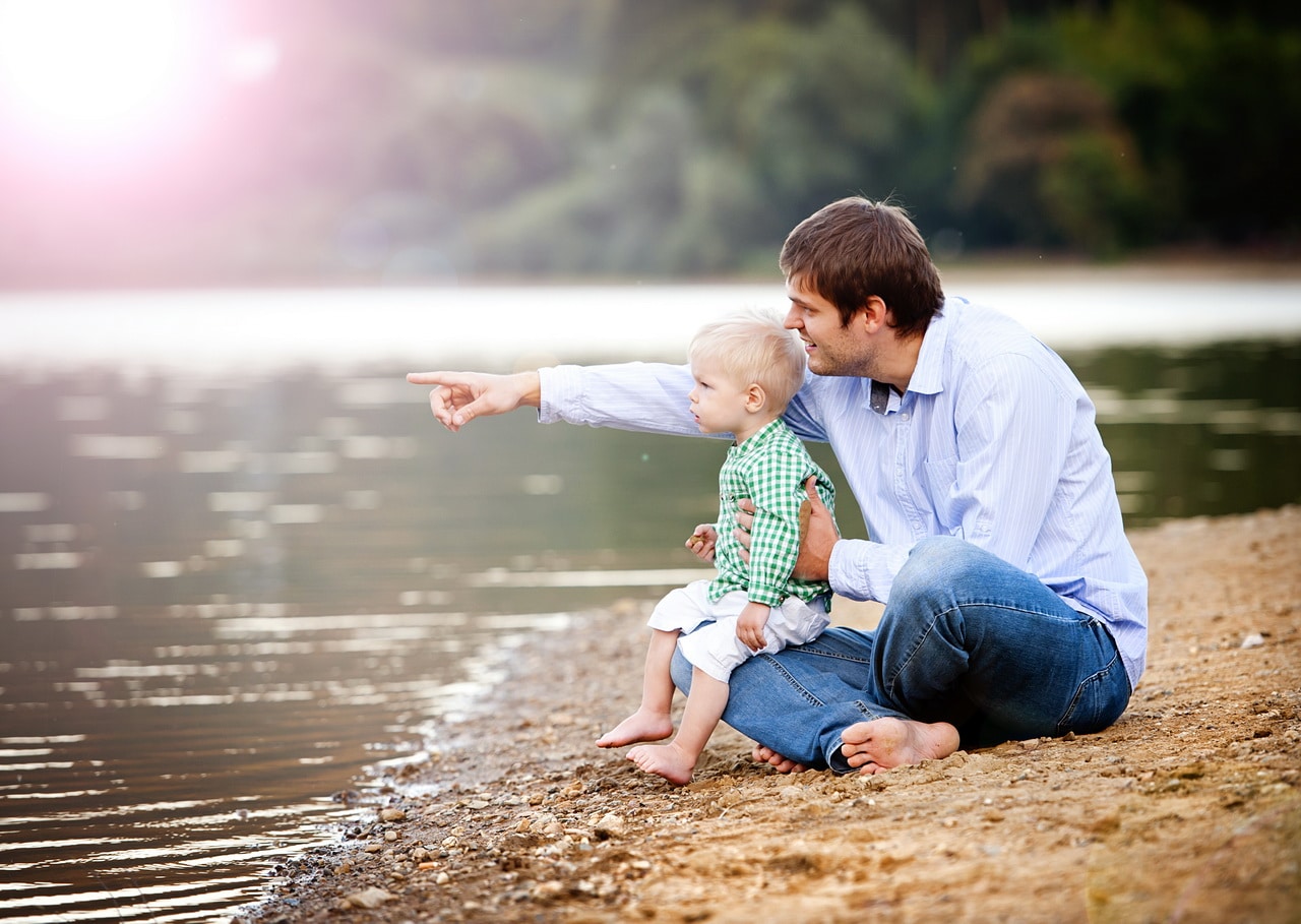 Father And Son By The Lake